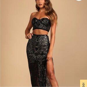 Lulus Black Sequin Strapless Two-Piece Set